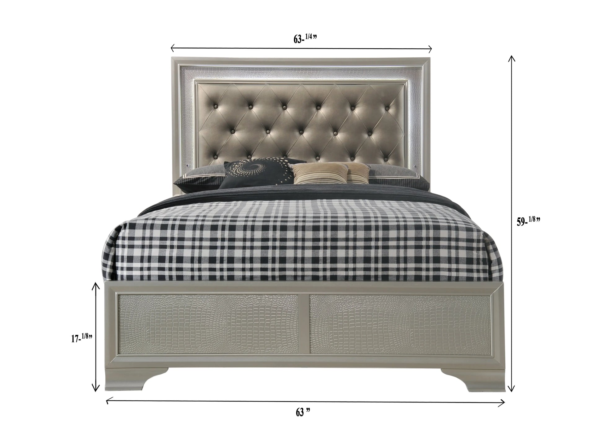 Lyssa Champagne Queen LED Upholstered Panel Bed Crown Mark