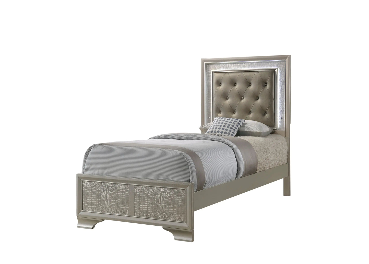 Lyssa Champagne LED Upholstered Panel Youth Bedroom Set Crown Mark