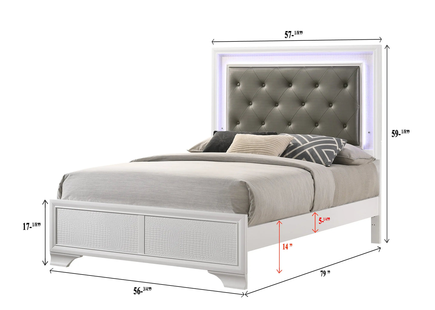 Lyssa Frost Full LED Upholstered Panel Bed Crown Mark