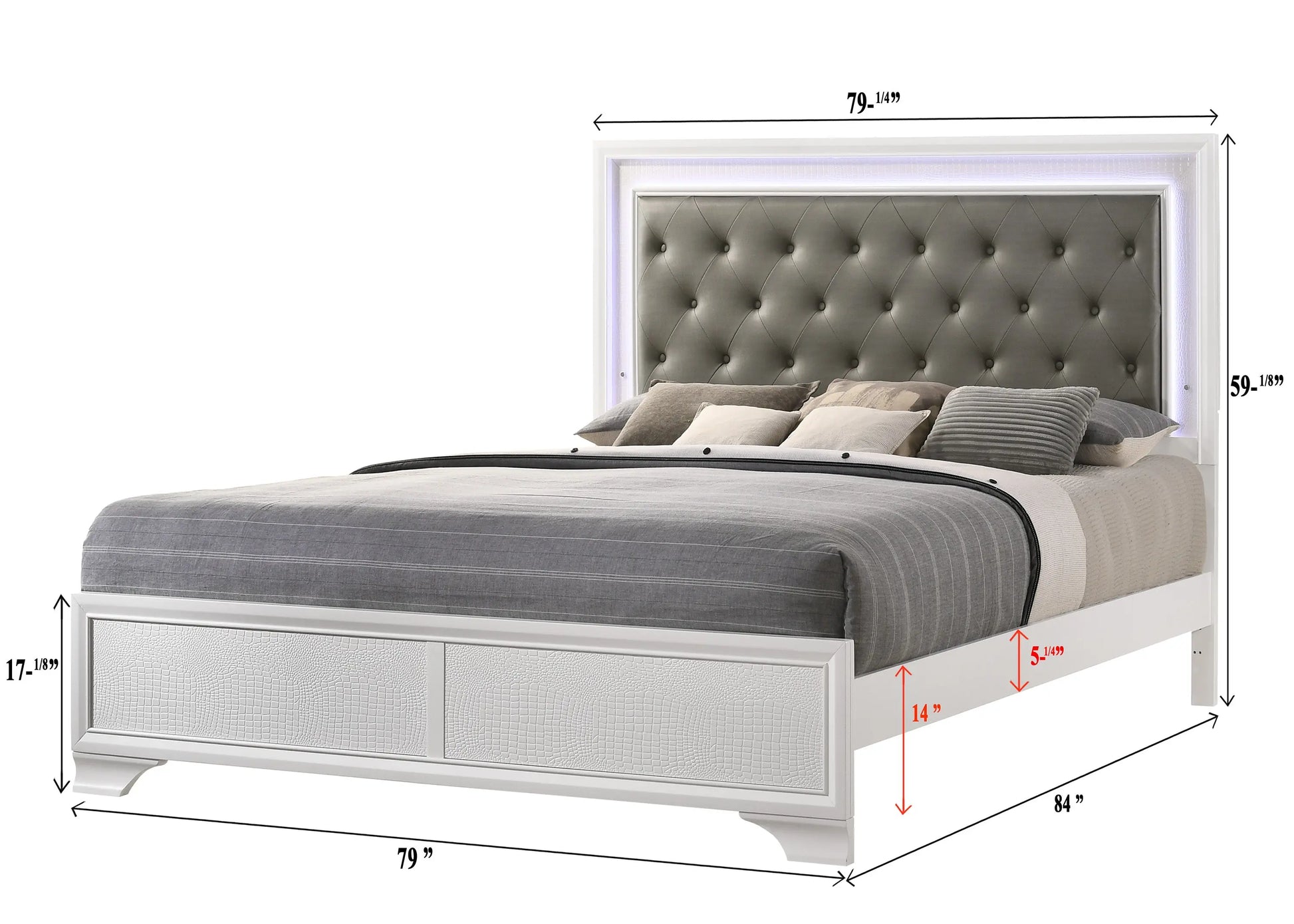 Lyssa Frost King LED Upholstered Panel Bed Crown Mark