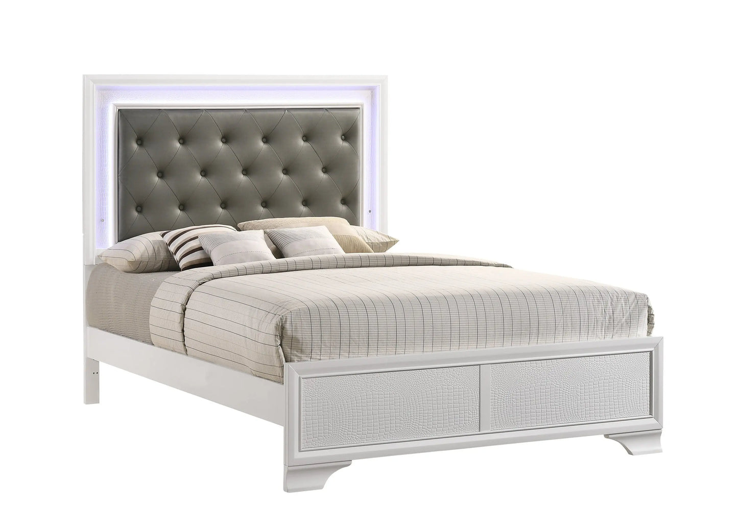 Lyssa Frost Queen LED Upholstered Panel Bed Crown Mark