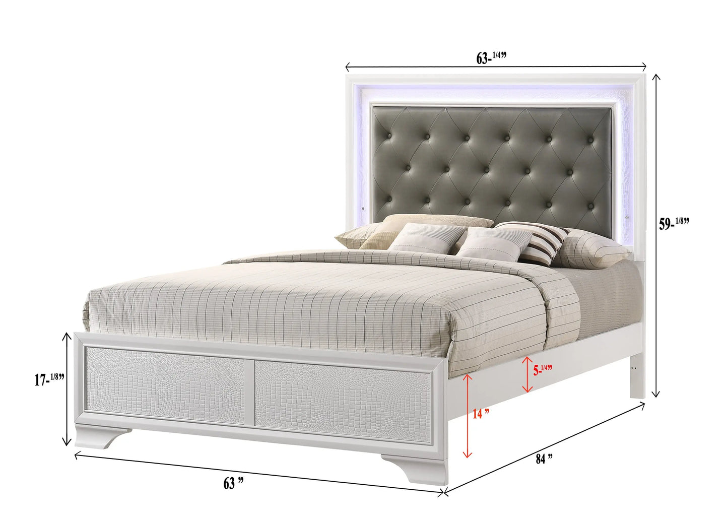 Lyssa Frost Queen LED Upholstered Panel Bed Crown Mark