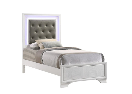 Lyssa Frost Twin LED Upholstered Panel Bed Crown Mark