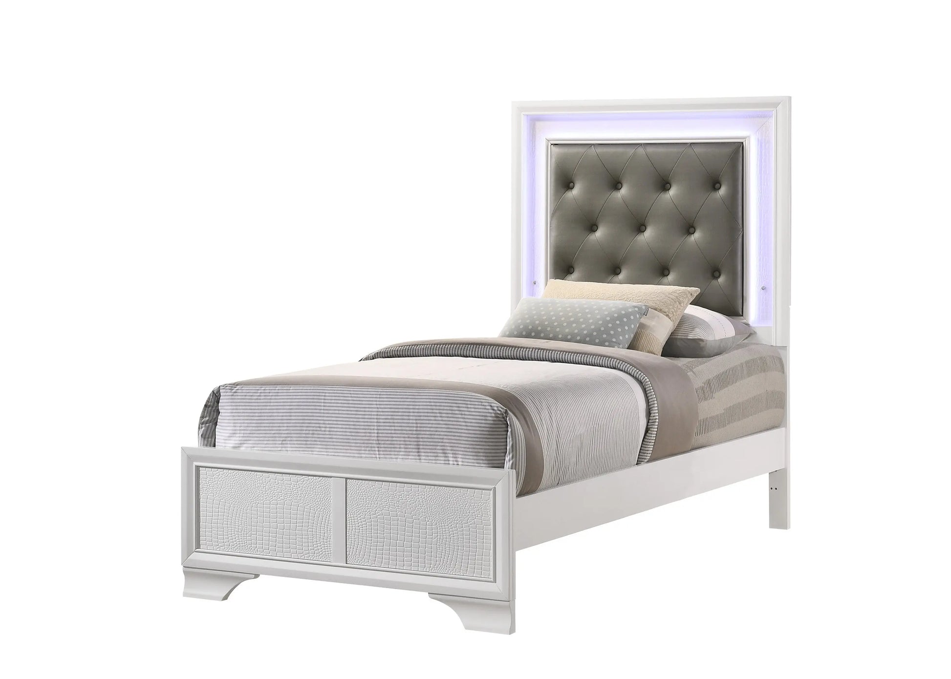 Lyssa Frost LED Upholstered Panel Youth Bedroom Set Crown Mark