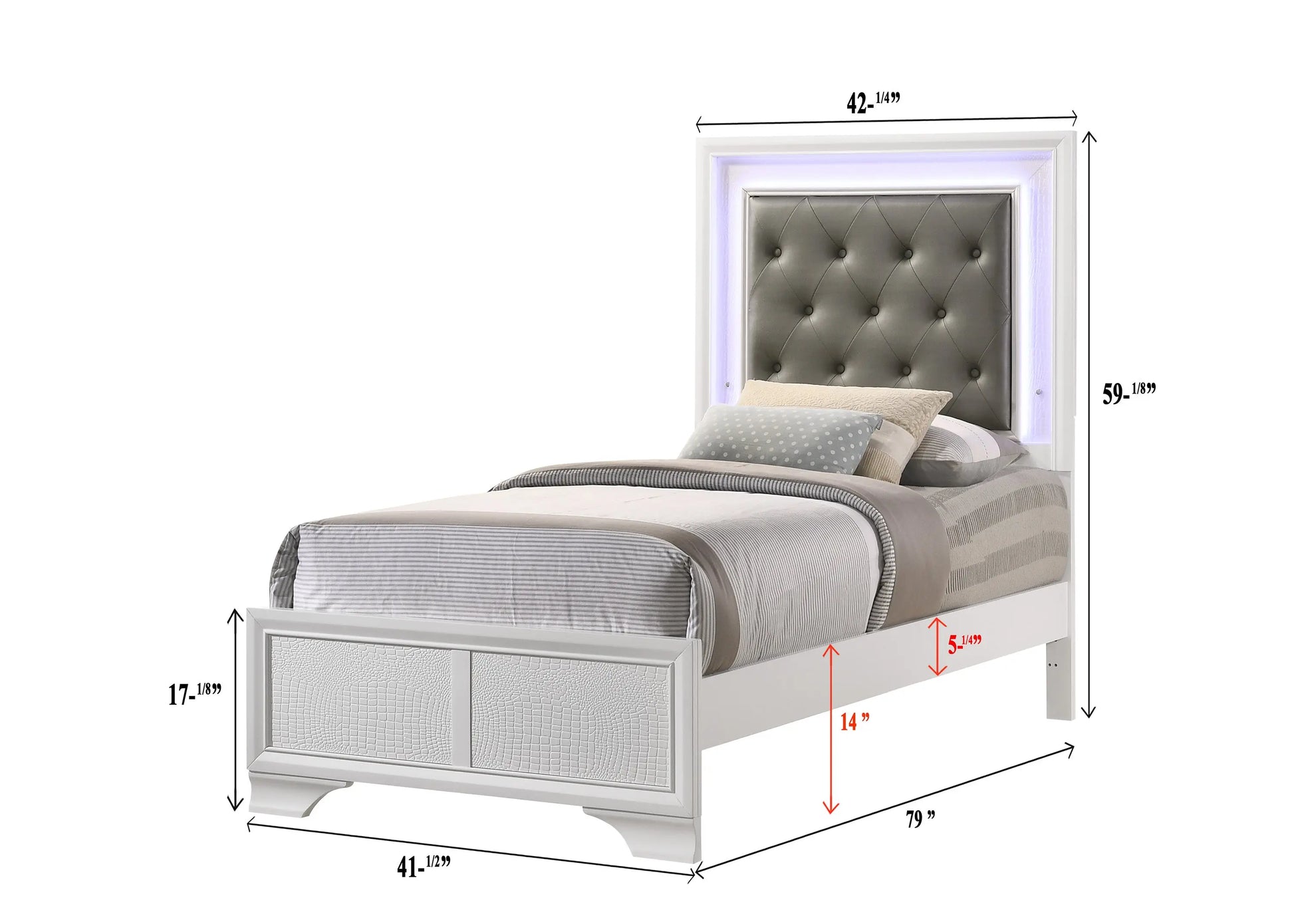 Lyssa Frost Twin LED Upholstered Panel Bed Crown Mark