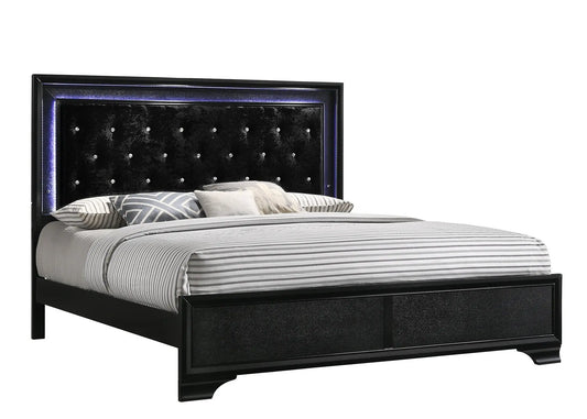 Micah Black King LED Upholstered Panel Bed Crown Mark