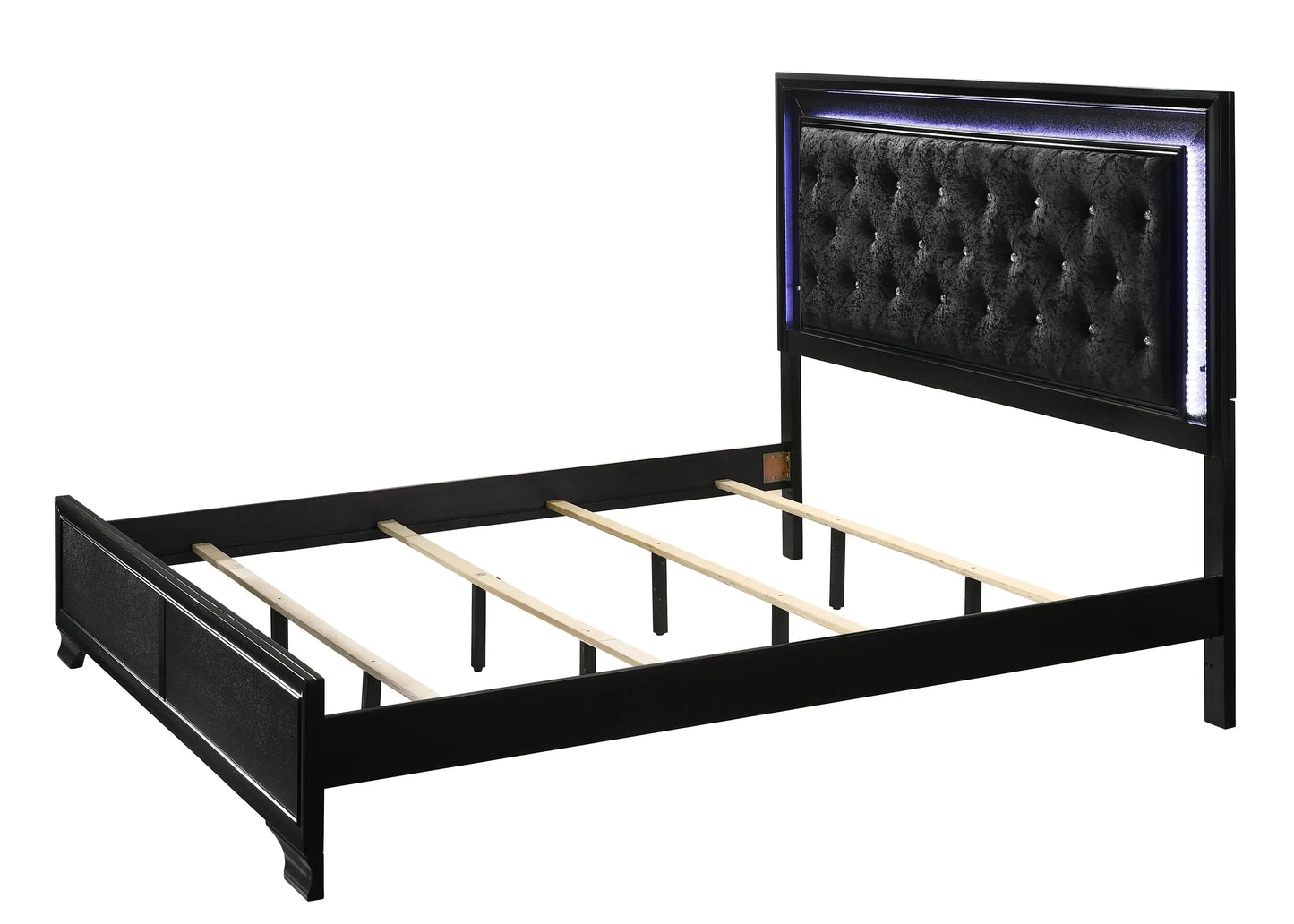 Micah Black King LED Upholstered Panel Bed Crown Mark