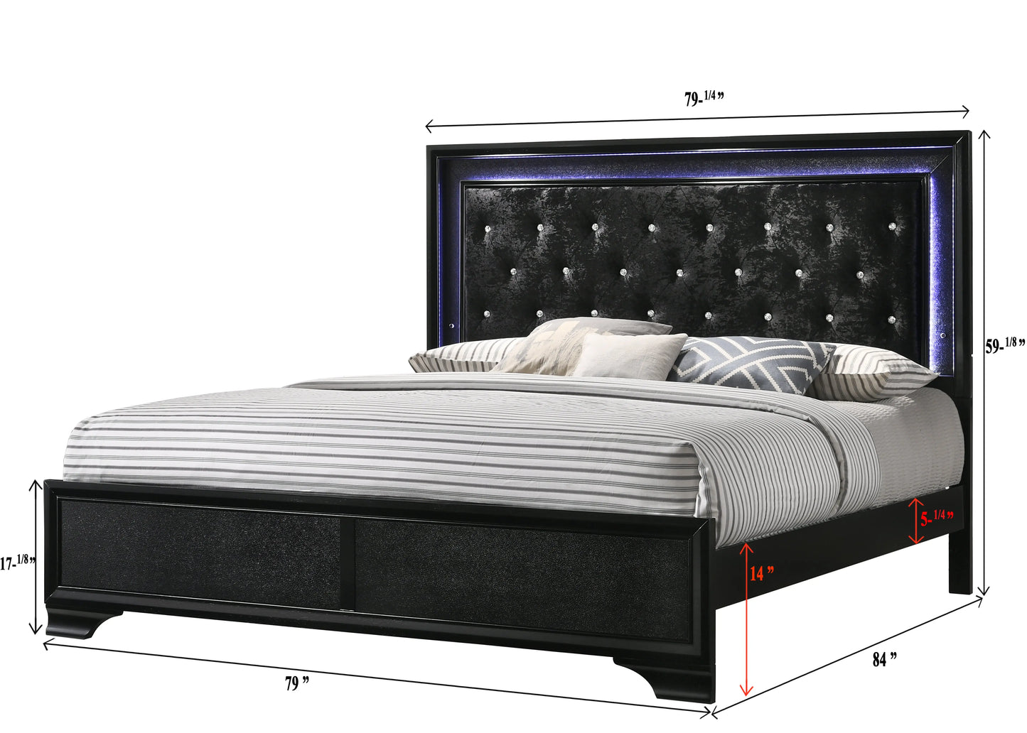 Micah Black King LED Upholstered Panel Bed Crown Mark