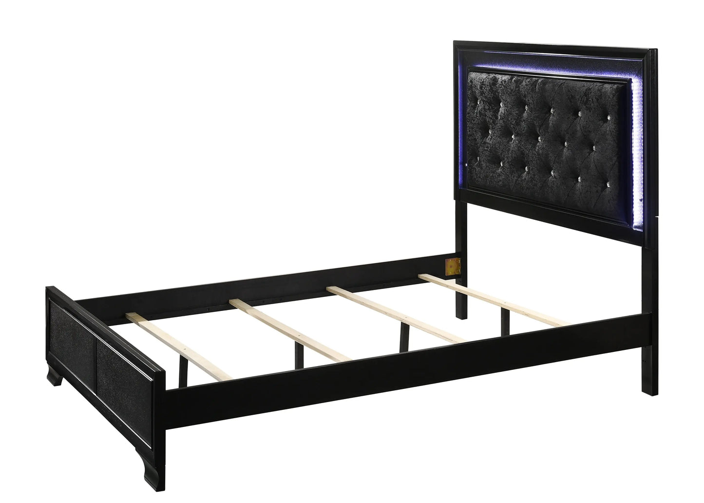 Micah Black Twin LED Upholstered Panel Bed Crown Mark