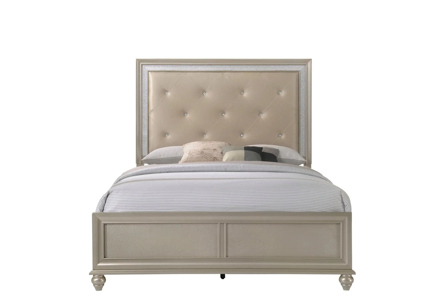 Lila Champagne Full Upholstered Panel Bed Crown Mark