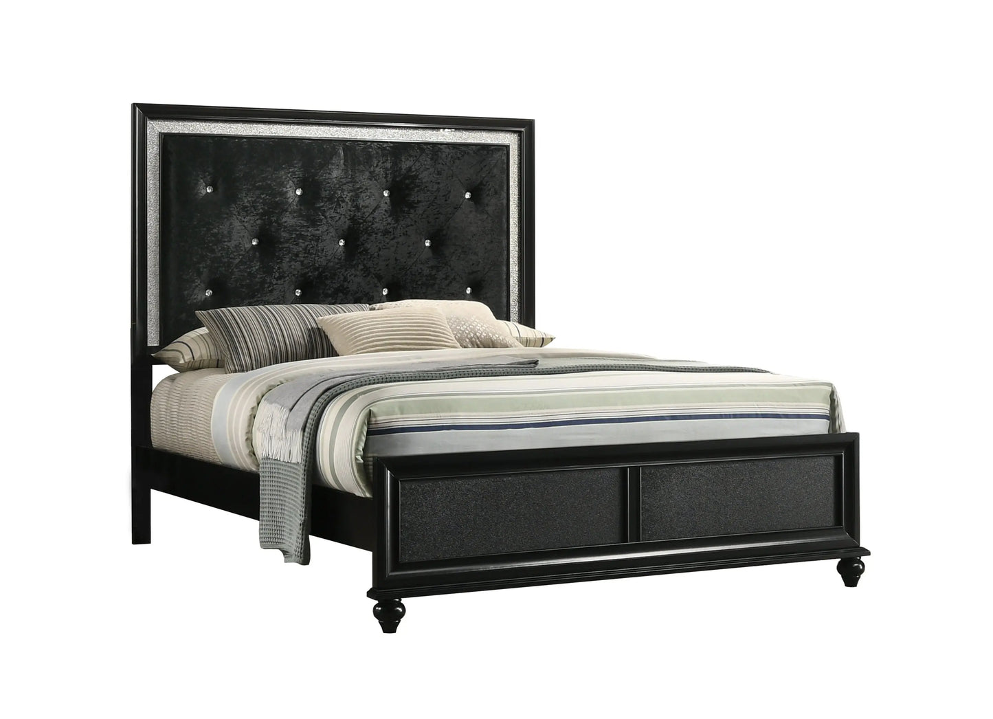 Lila Black King Upholstered Panel Bed Crown Mark