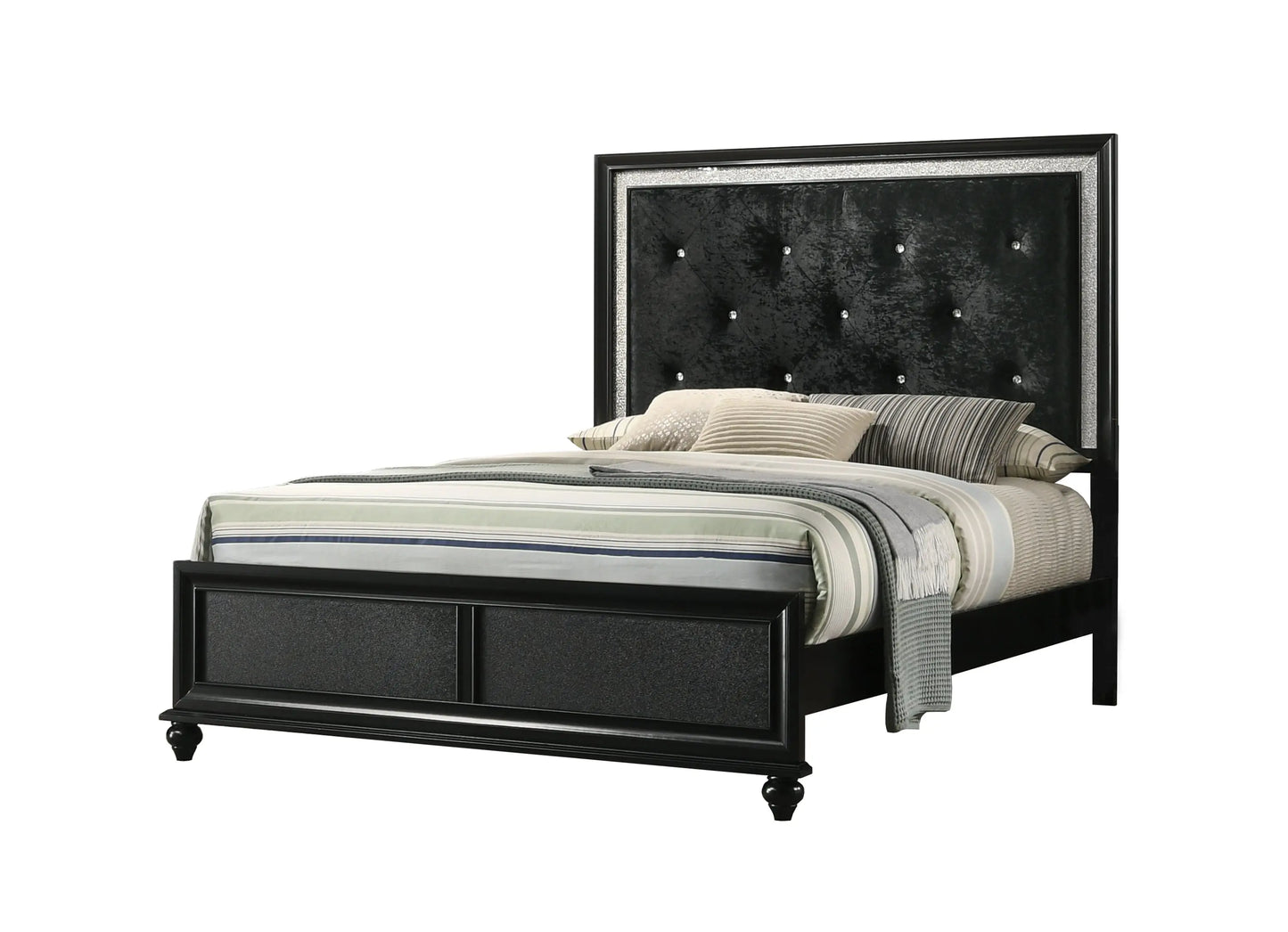 Lila Black Upholstered Panel Bedroom Set Crown Mark