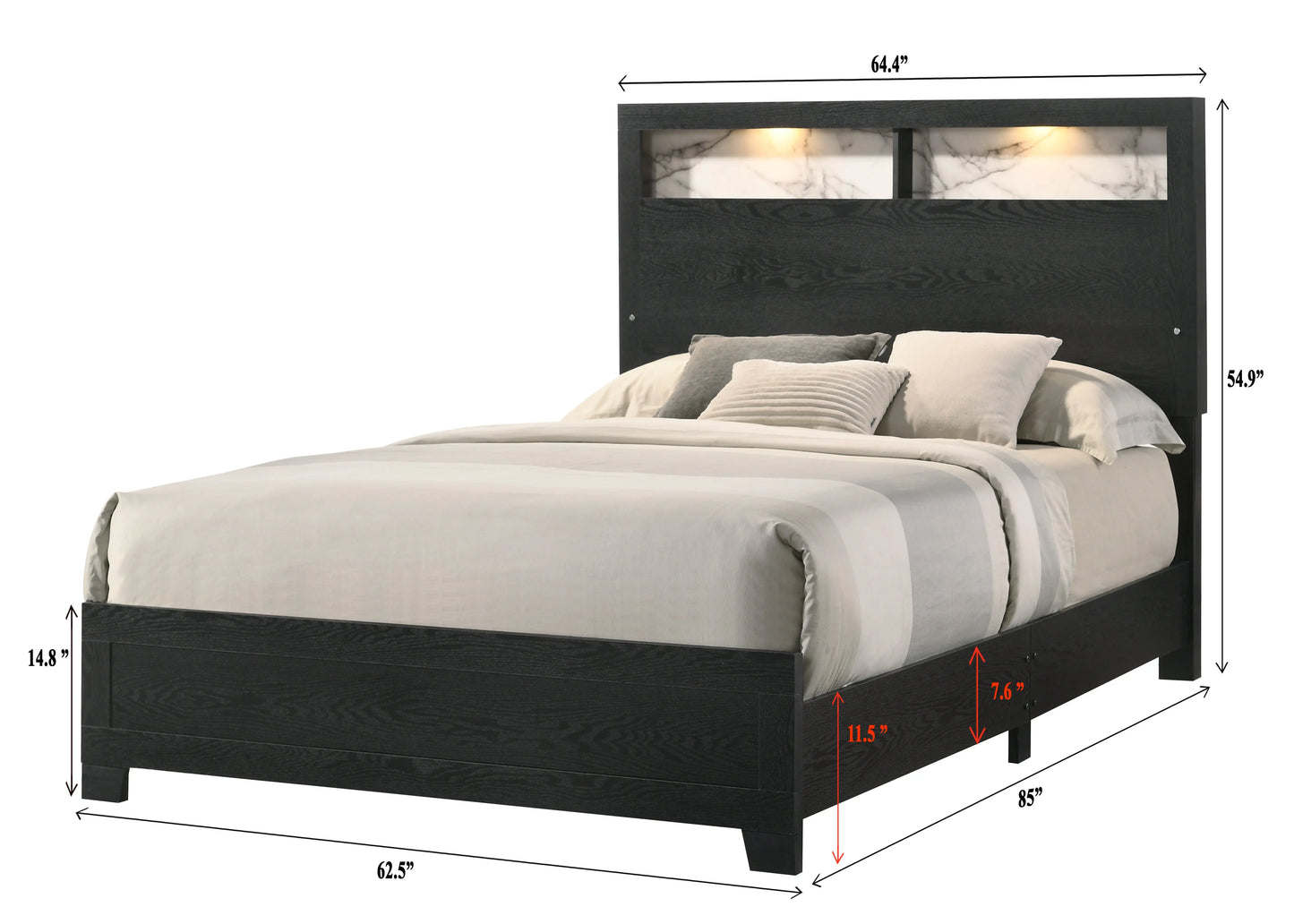 Cadence Black Queen LED Panel Bed Crown Mark