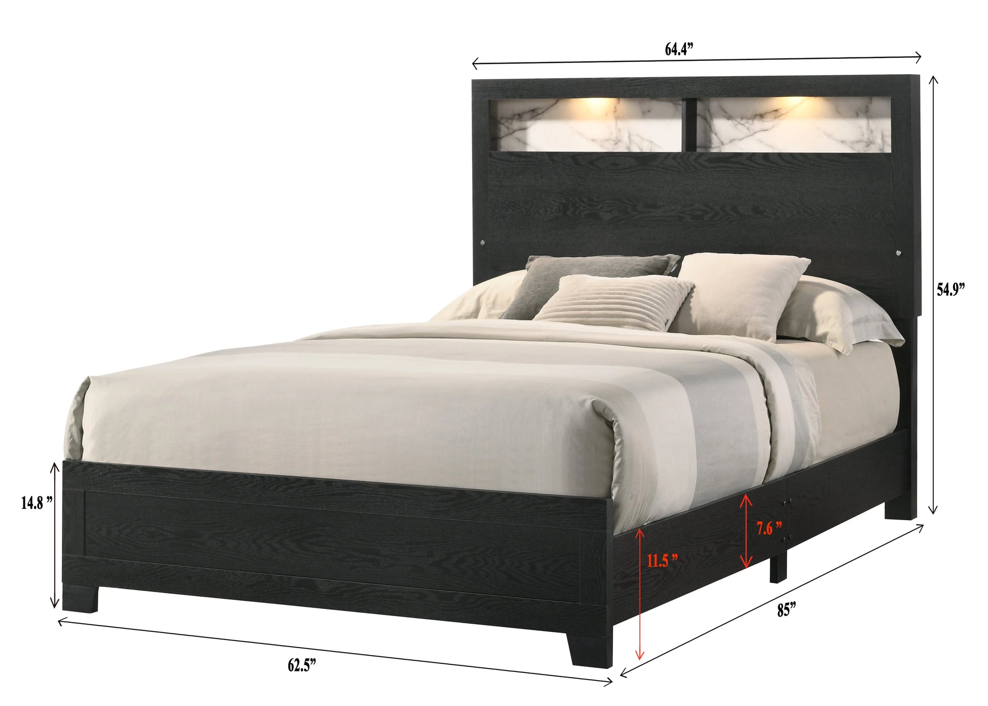 Cadence Black King LED Panel Bed Crown Mark