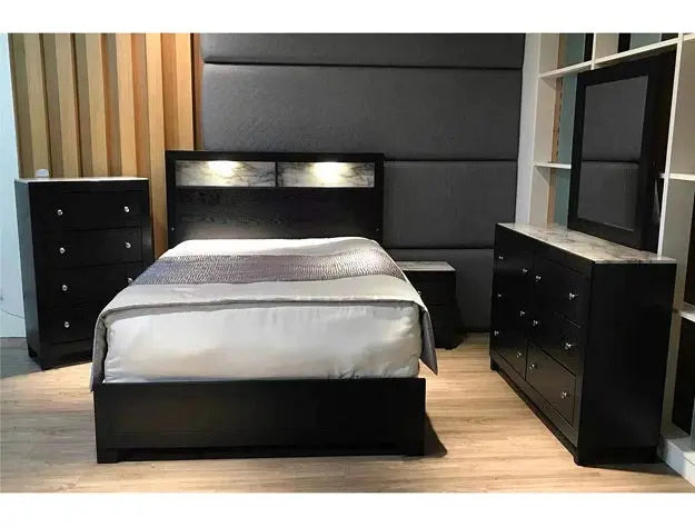 Cadence Black LED Panel Bedroom Set Crown Mark