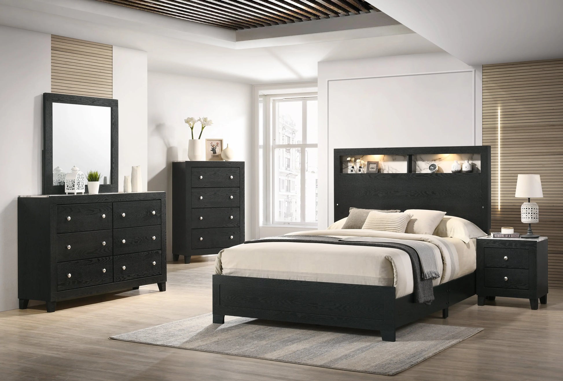 Cadence Black King LED Panel Bed Crown Mark