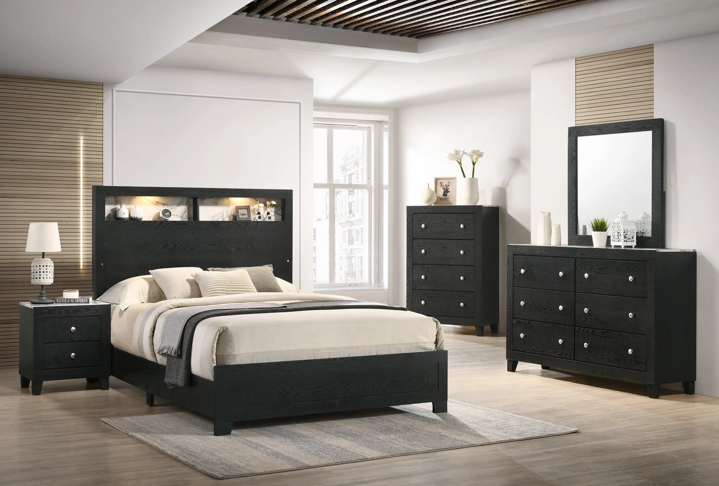 Cadence Black LED Panel Bedroom Set Crown Mark