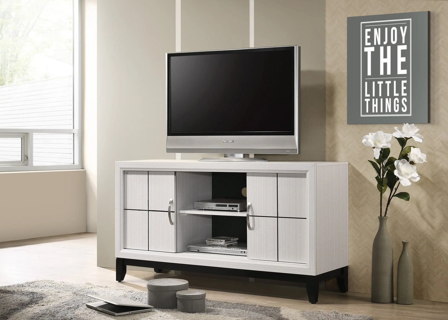 Akerson Chalk White 55" TV Stand Crown Mark