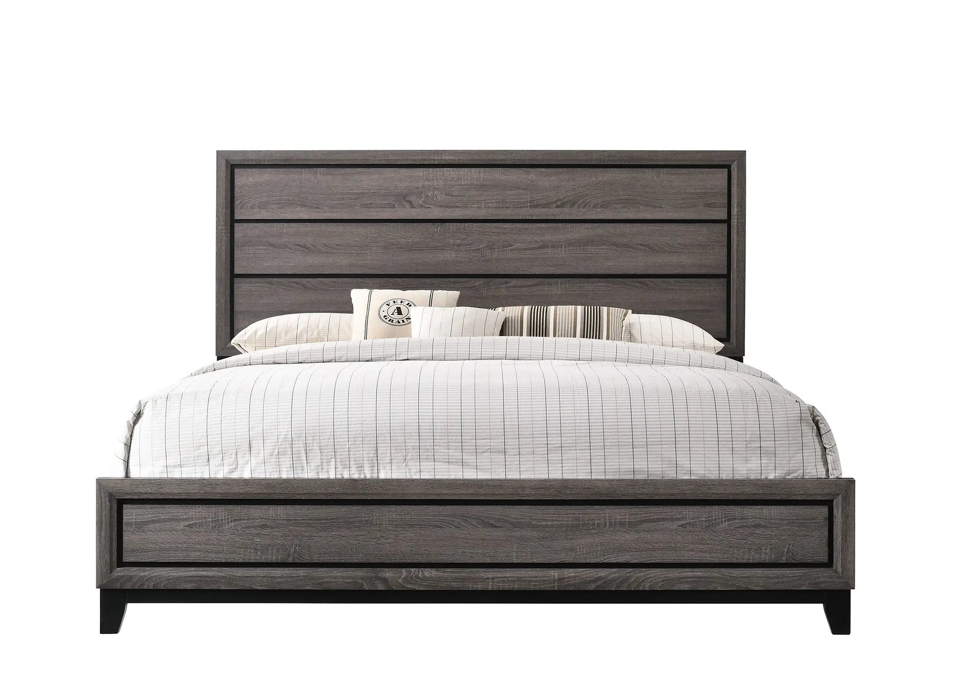 Akerson Gray King Panel Bed Crown Mark