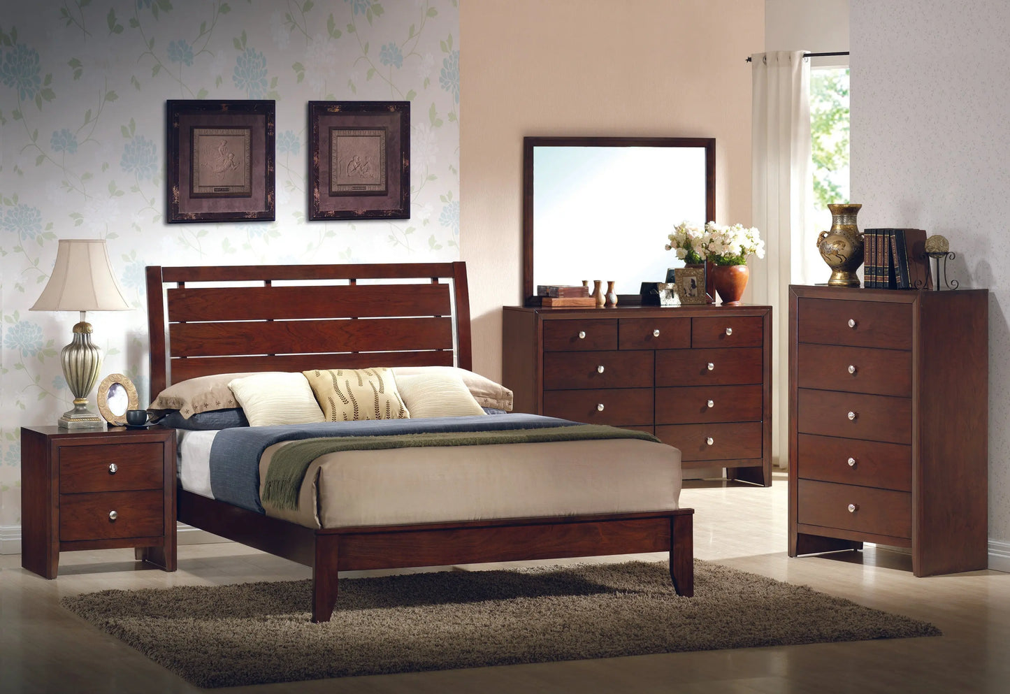 Evan Cherry Full Panel Bed Crown Mark