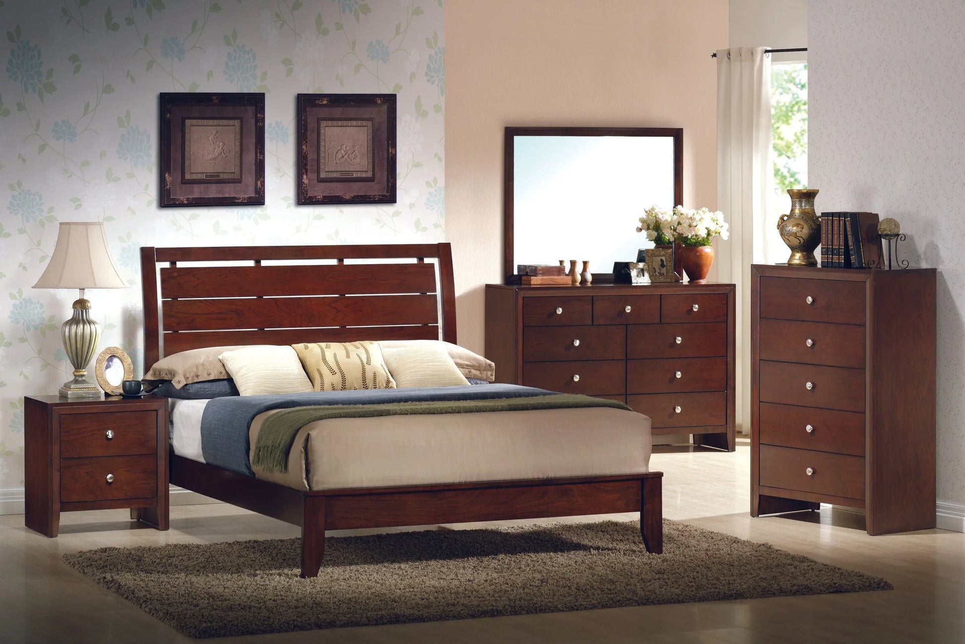 Evan Cherry Panel Bedroom Set Crown Mark