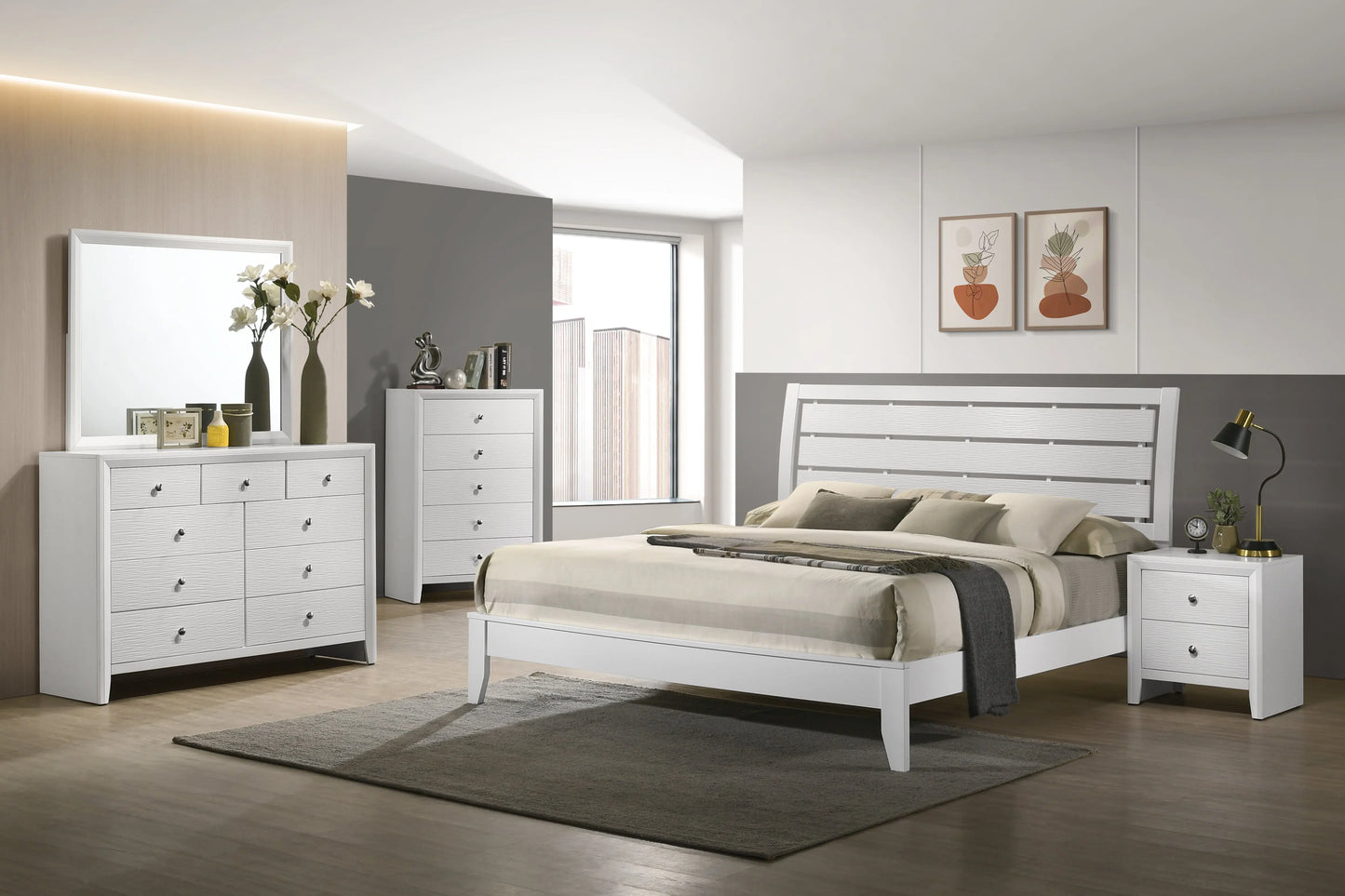 Evan White King Panel Bed Crown Mark