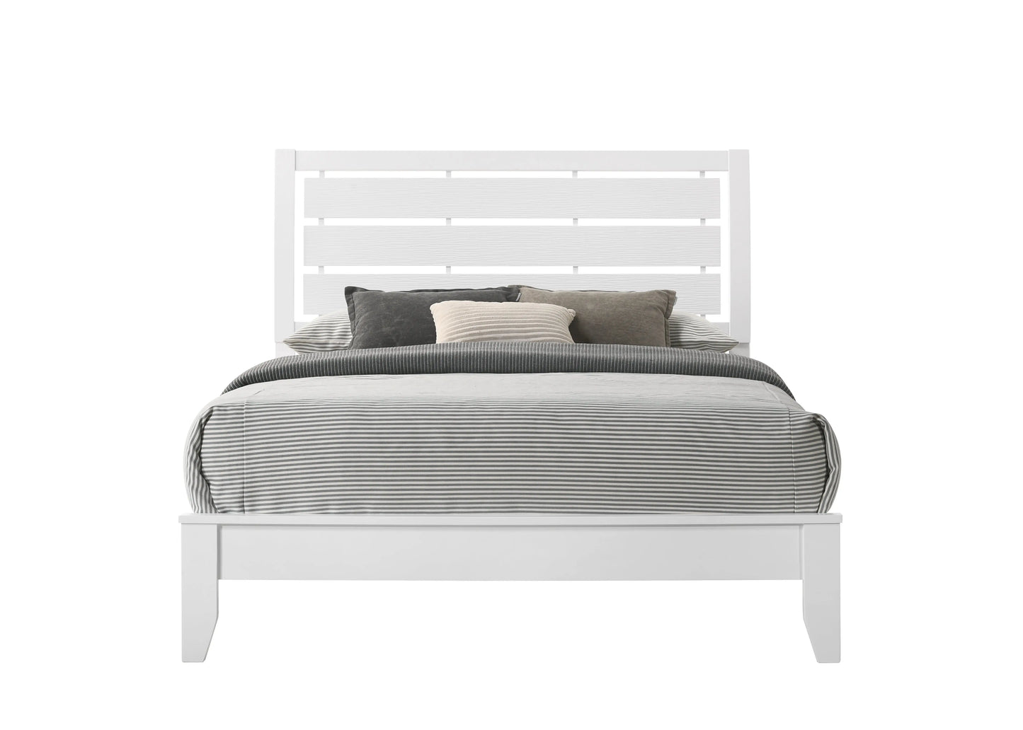 Evan White Queen Panel Bed Crown Mark