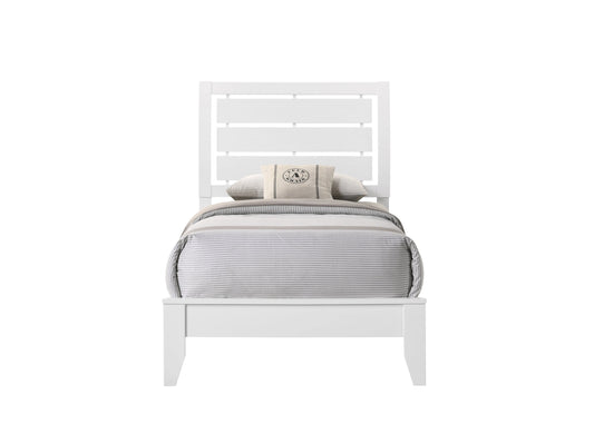 Evan White Twin Panel Bed Crown Mark