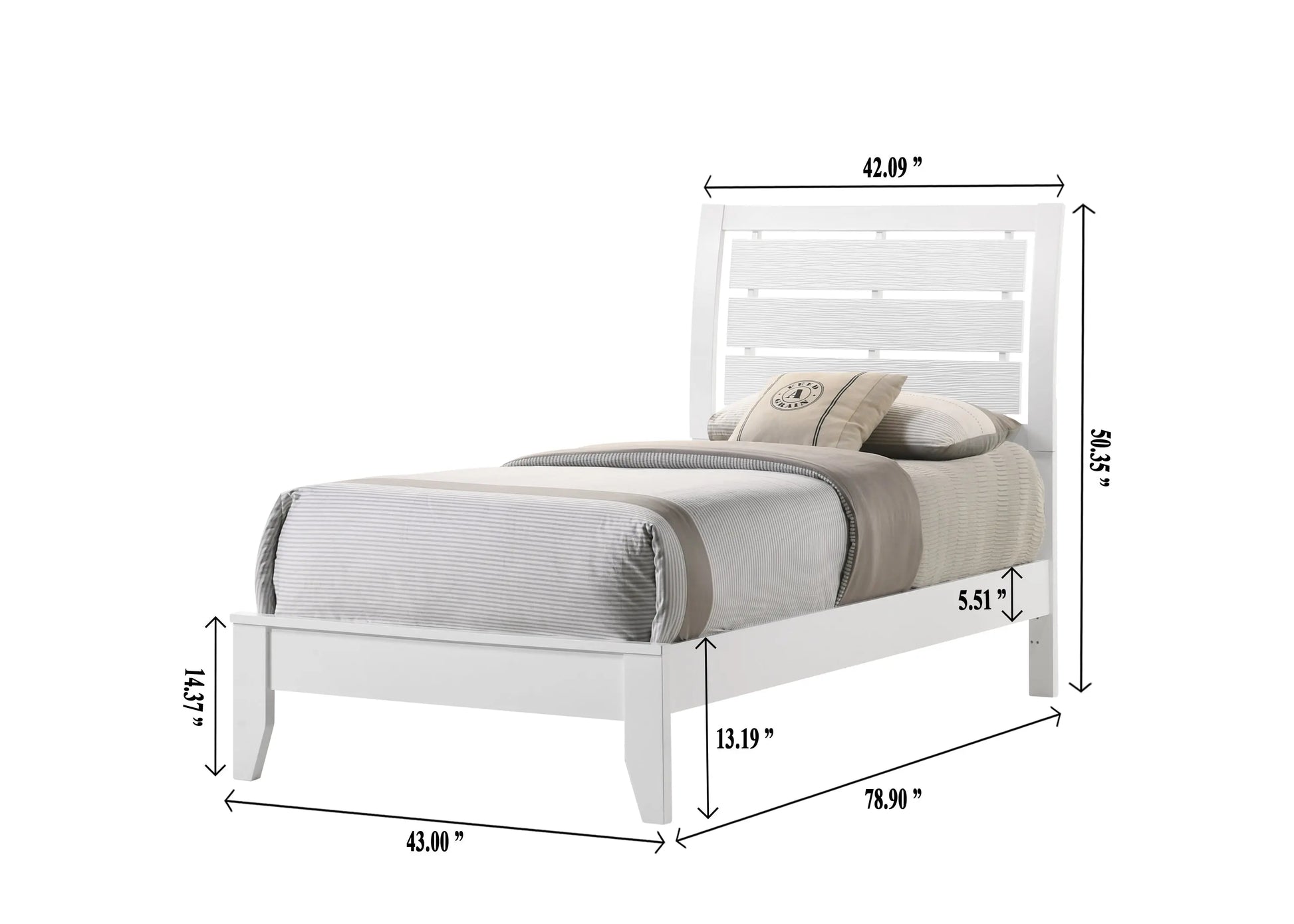 Evan White Twin Panel Bed Crown Mark