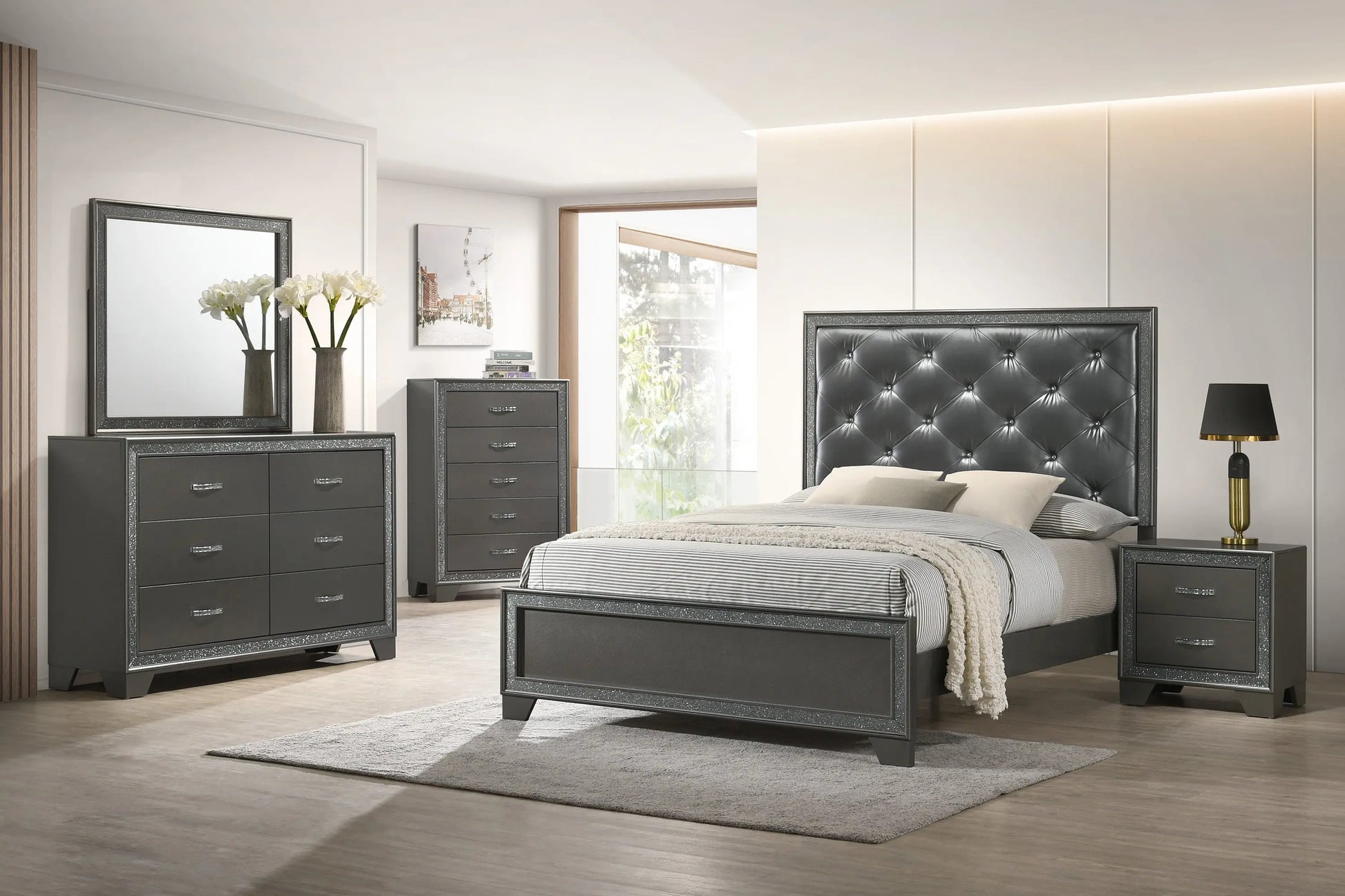 Kaia Gray Queen Panel Bed Crown Mark