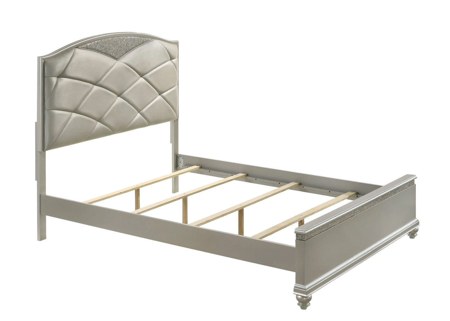 Valiant Champagne Silver King Upholstered Panel Bed Crown Mark