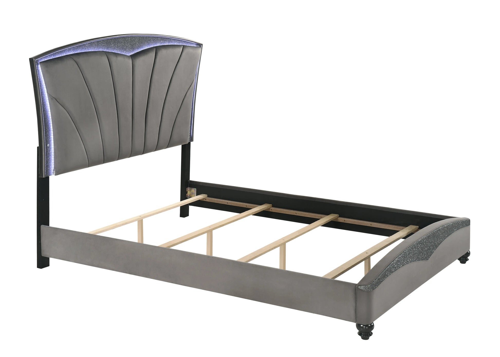 Frampton Gray King LED Upholstered Platform Bed Crown Mark