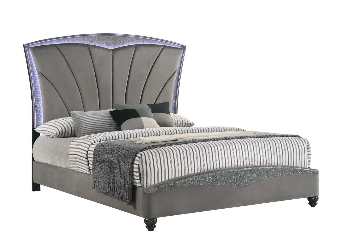 Frampton Gray LED Upholstered Platform Bedroom Set Crown Mark