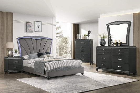 Frampton Gray LED Upholstered Platform Bedroom Set Crown Mark