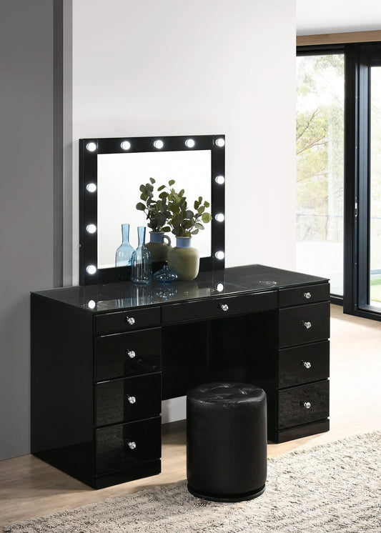 Avery Black Makeup Vanity Set with Lighted Mirror Crown Mark