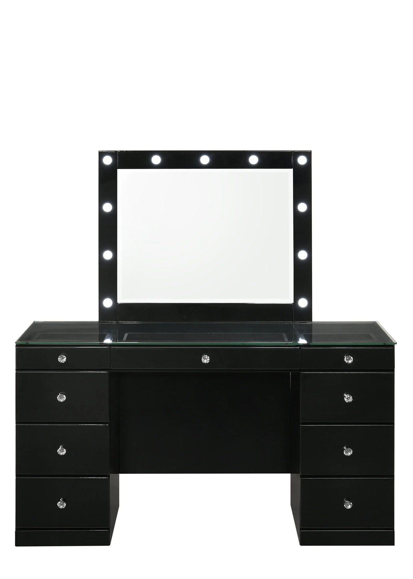 Avery Black Makeup Vanity Set with Lighted Mirror Crown Mark