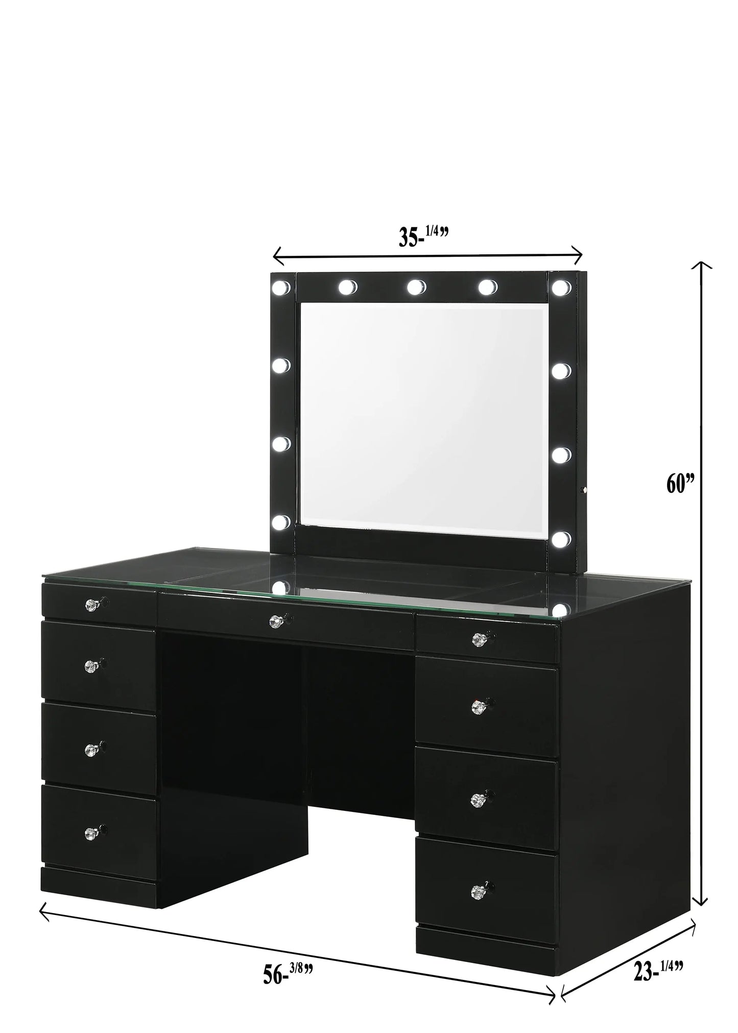 Avery Black Makeup Vanity Set with Lighted Mirror Crown Mark