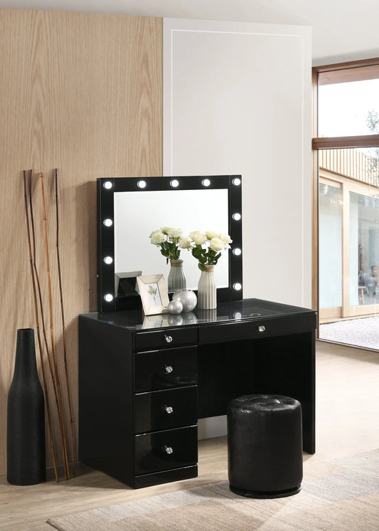 Morgan Black Makeup Vanity Set with Lighted Mirror Crown Mark