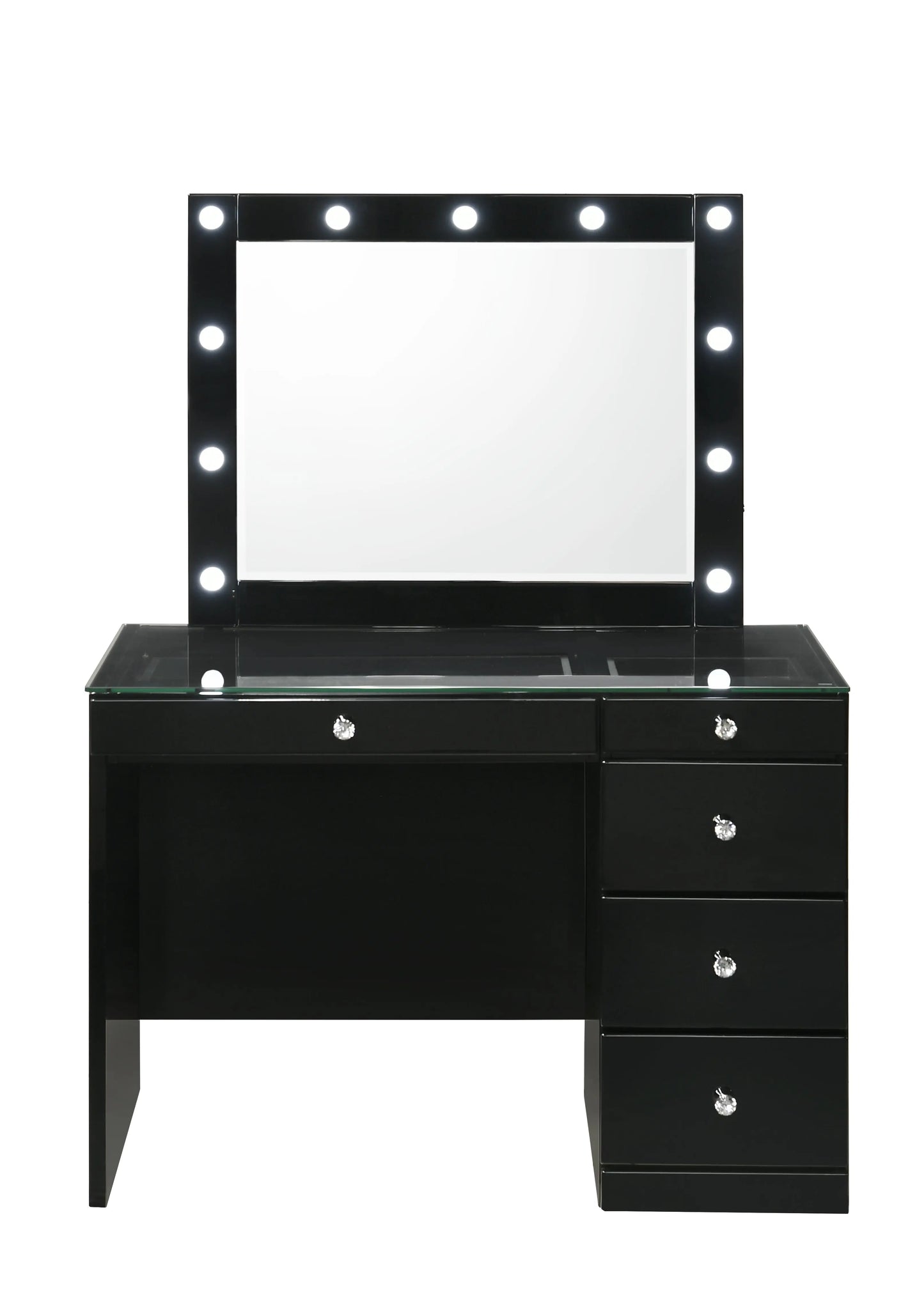 Morgan Black Makeup Vanity Set with Lighted Mirror Crown Mark