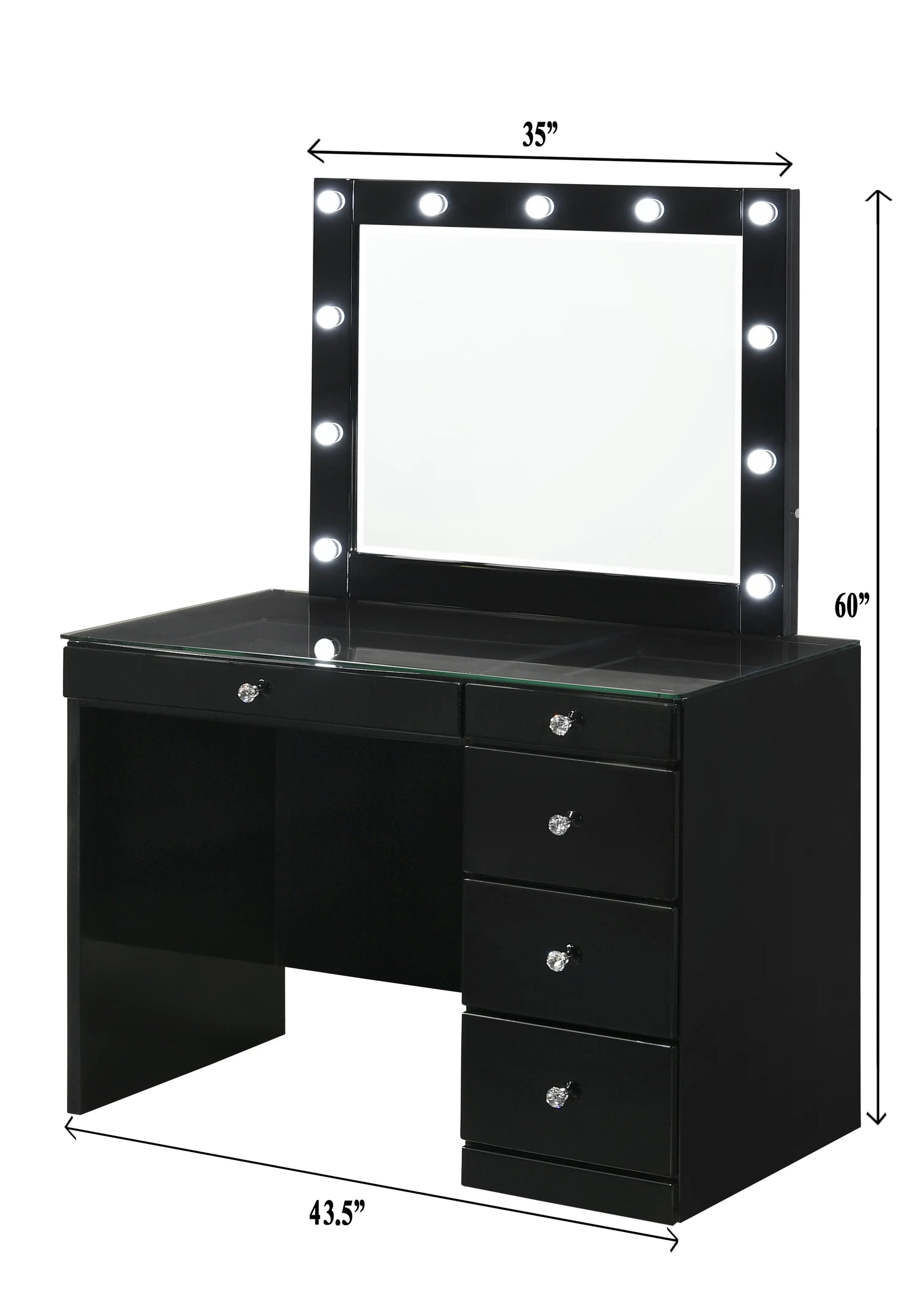 Morgan Black Makeup Vanity Set with Lighted Mirror Crown Mark