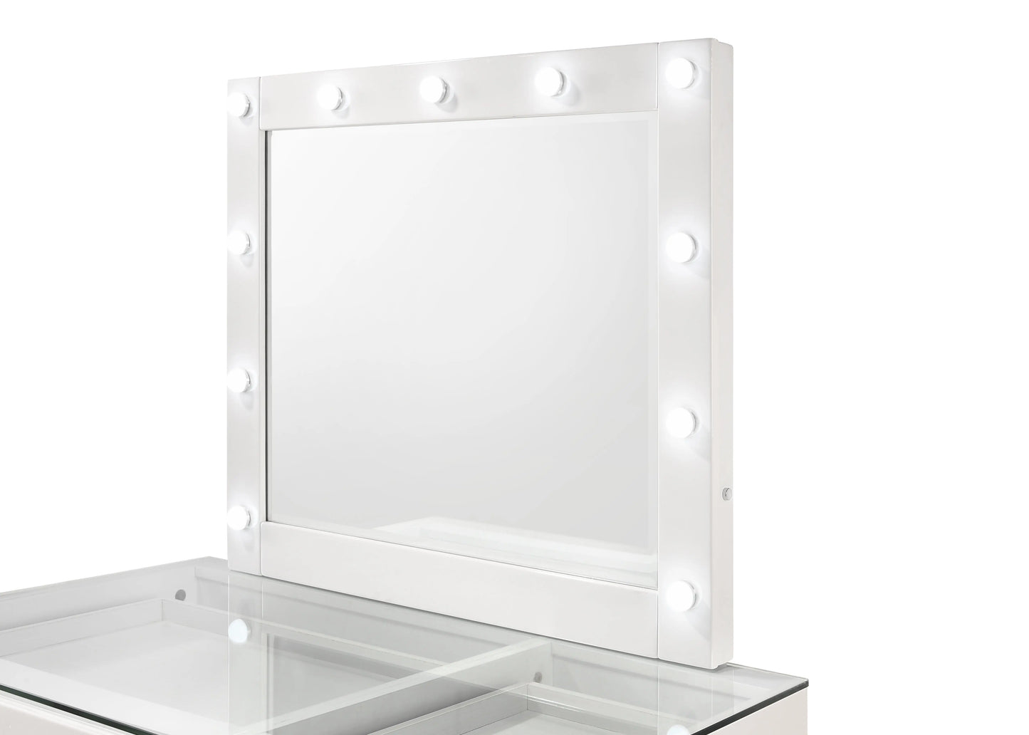 Morgan White Makeup Vanity Set with Lighted Mirror Crown Mark