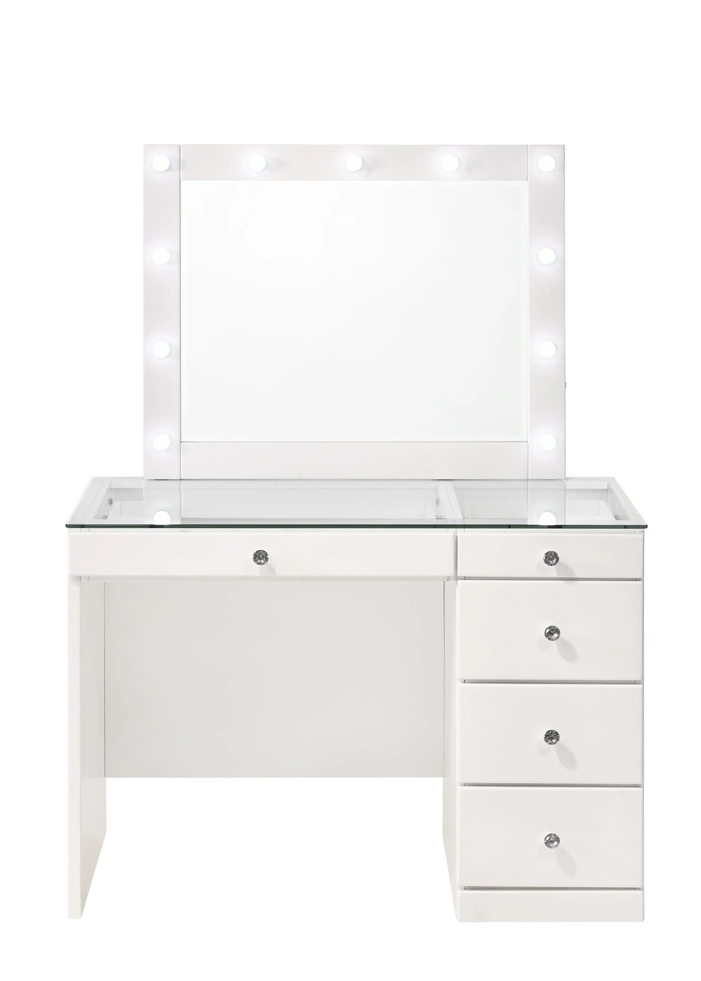 Morgan White Makeup Vanity Set with Lighted Mirror Crown Mark