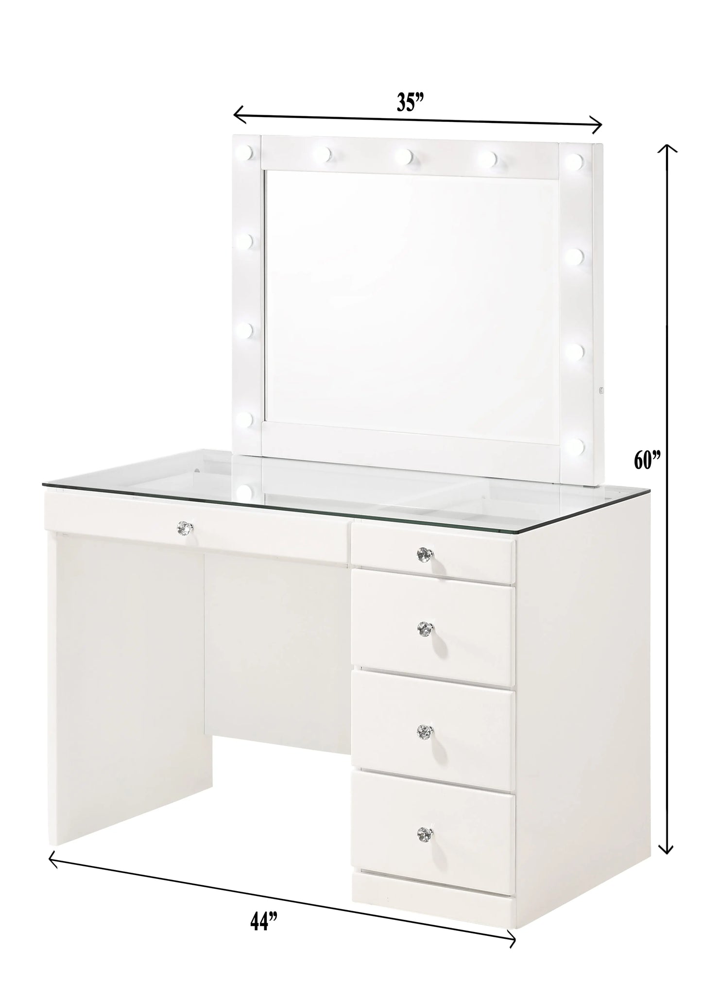 Morgan White Makeup Vanity Set with Lighted Mirror Crown Mark