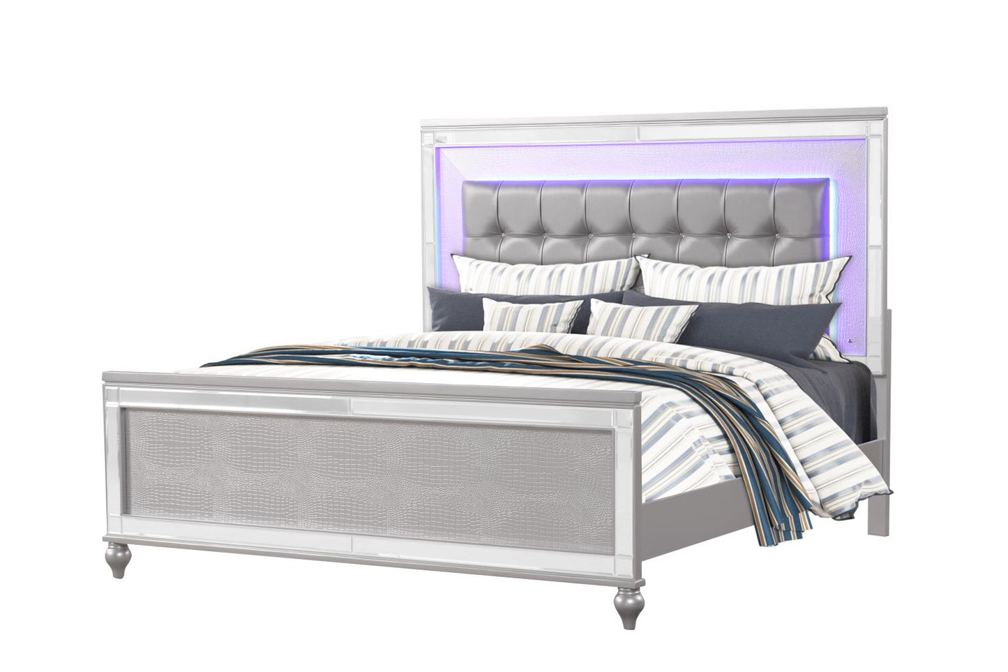 Emma Silver Queen Bed, Dresser, Mirror & Nightstand Massa Gallery Furniture