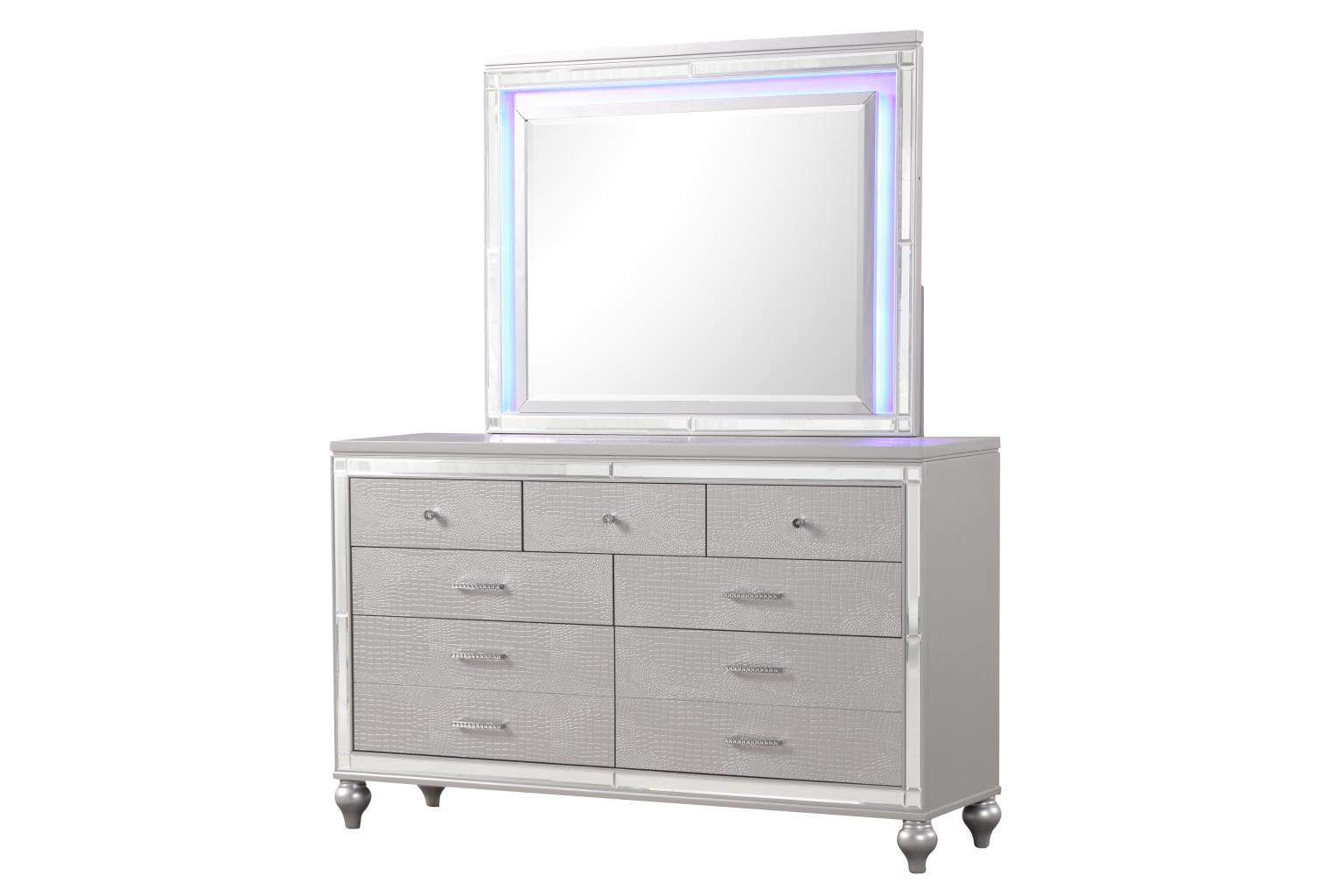 Emma Silver Queen Bed, Dresser, Mirror & Nightstand Massa Gallery Furniture