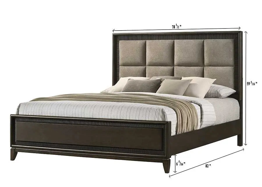 Saratoga Brown King Upholstered Panel Bed Crown Mark