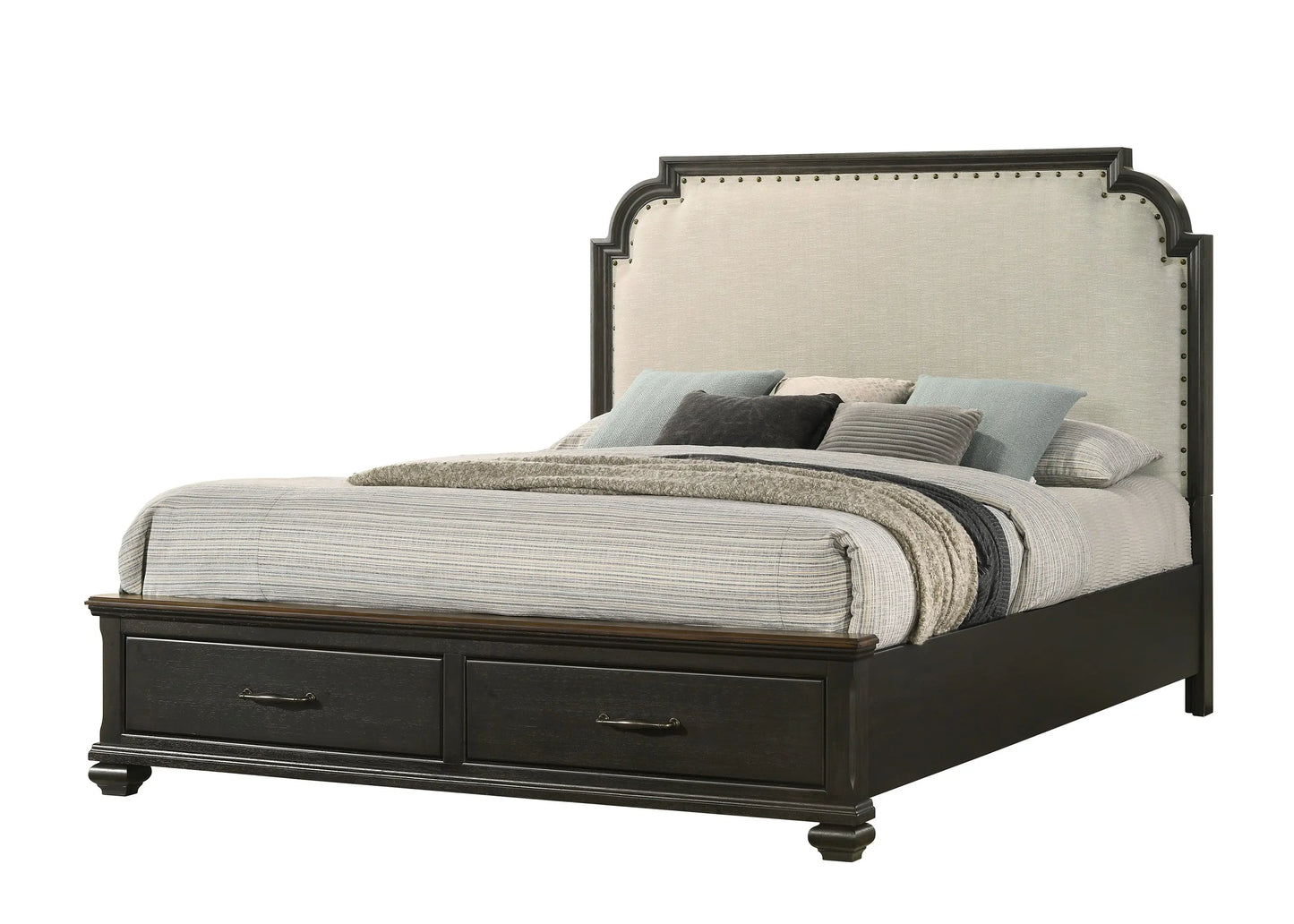 Hamilton Brownish Gray Upholstered Storage Platform Bedroom Set Crown Mark