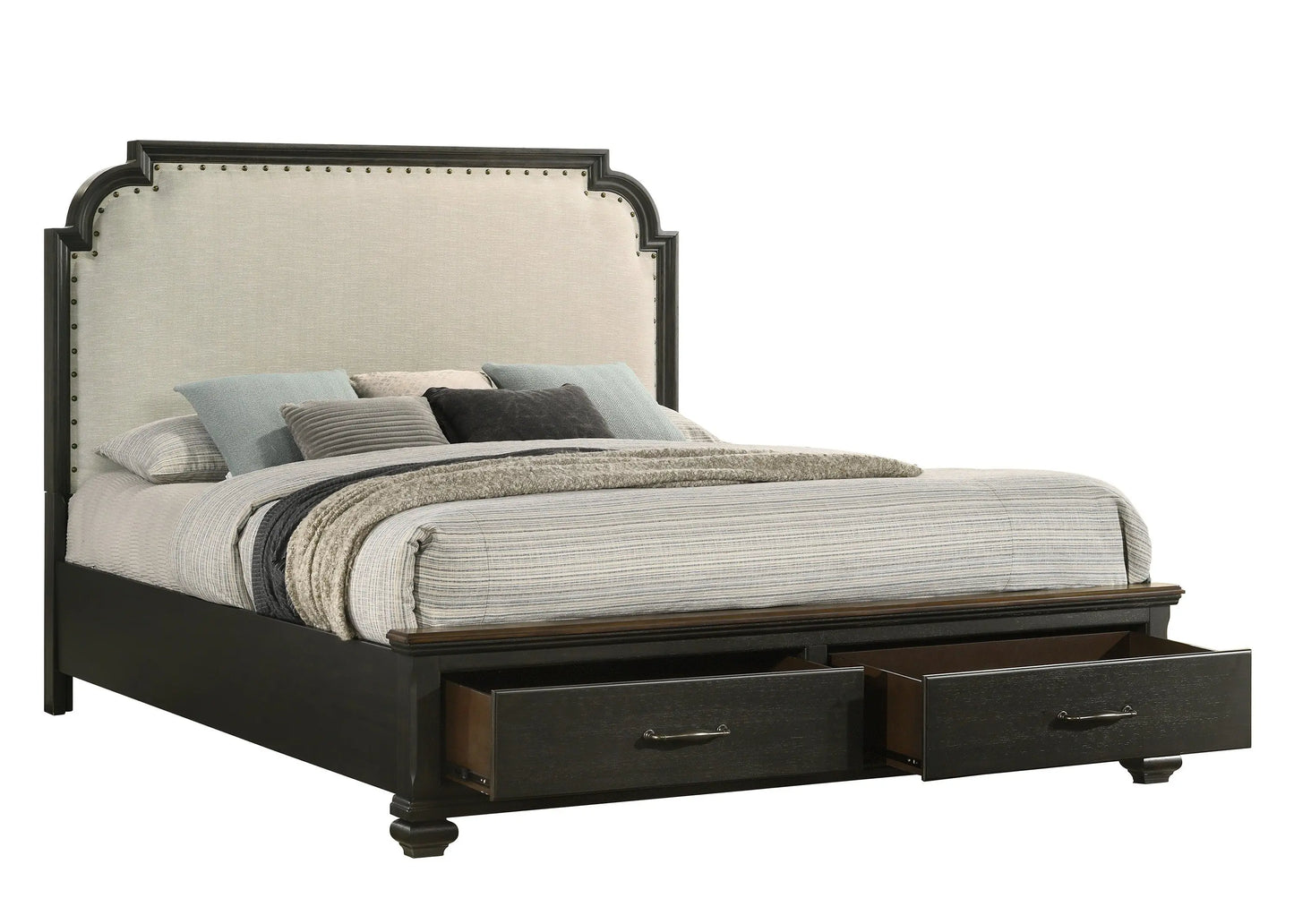 Hamilton Brownish Gray Queen Upholstered Storage Platform Bed Crown Mark