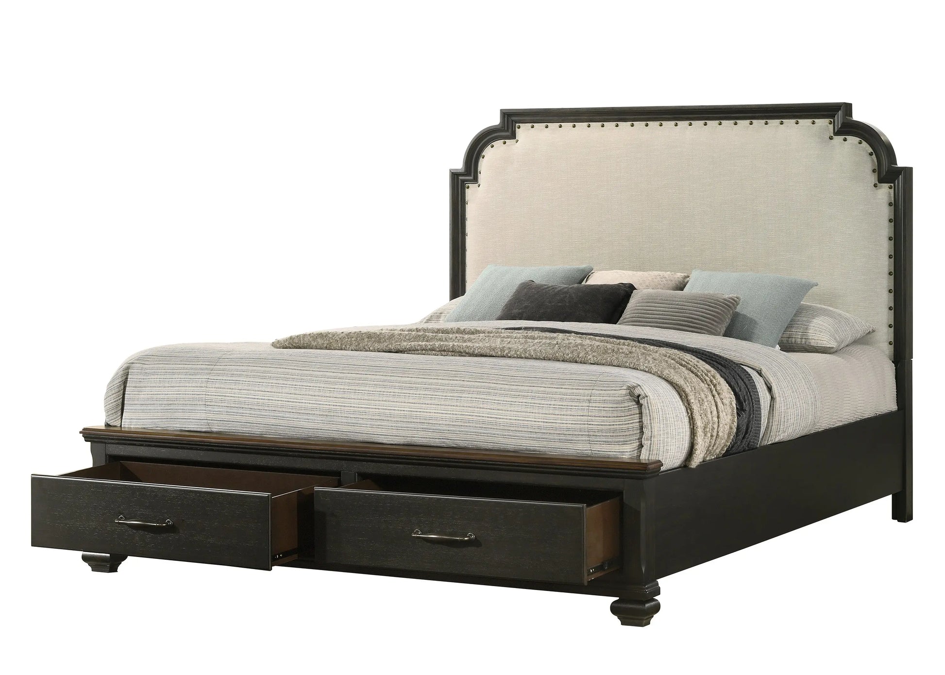 Hamilton Brownish Gray Upholstered Storage Platform Bedroom Set Crown Mark