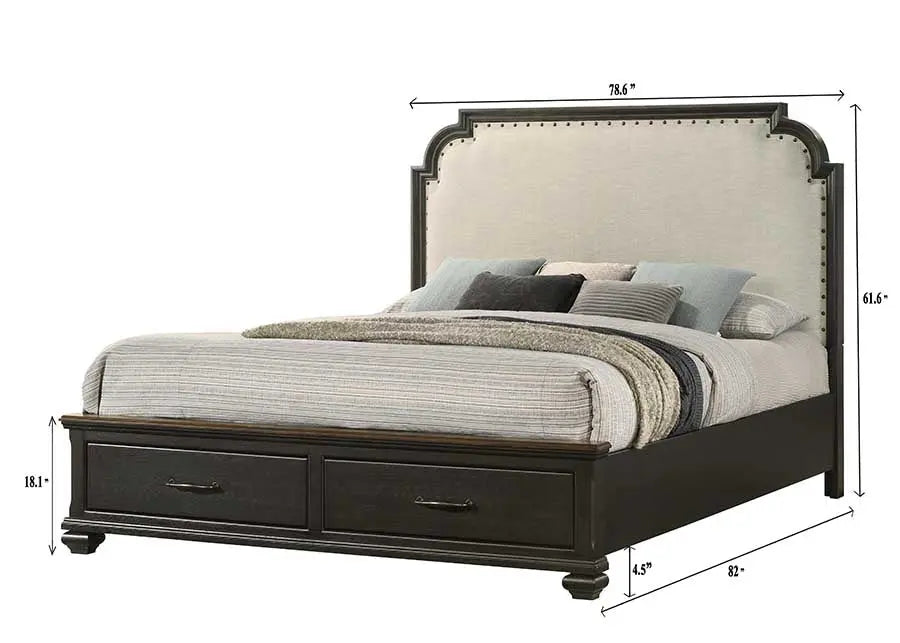 Hamilton Brownish Gray King Upholstered Storage Platform Bed Crown Mark